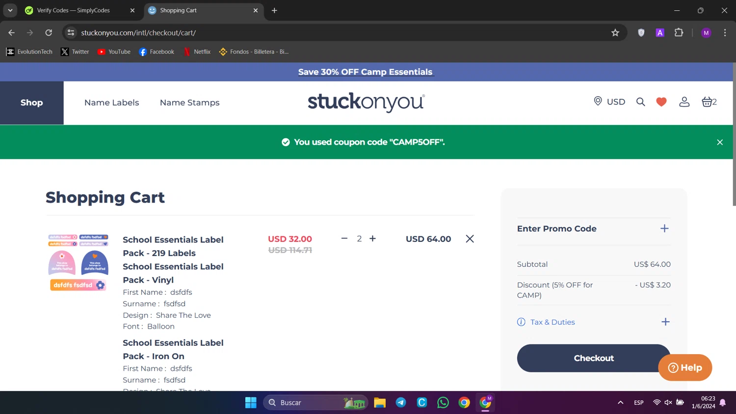 where to use Stuck On You promo code box