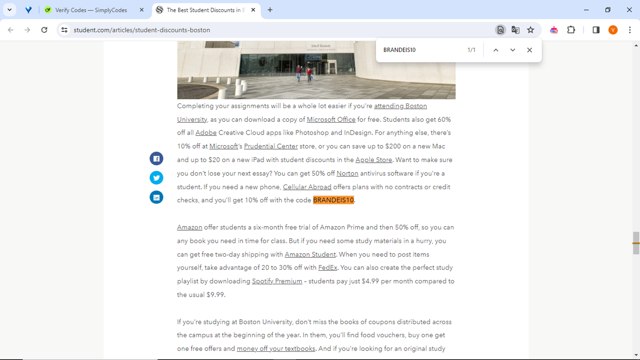 Student.com checkout page showing Student.com promo code box | Screenshot taken by SimplyCodes community member on Apr 4, 2024