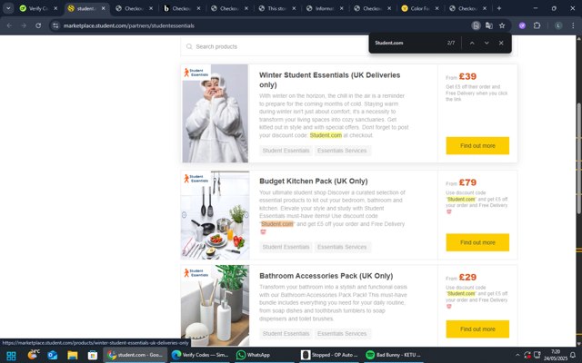 Student.com checkout page showing Student.com promo code box | Screenshot taken by SimplyCodes community member on May 24, 2025
