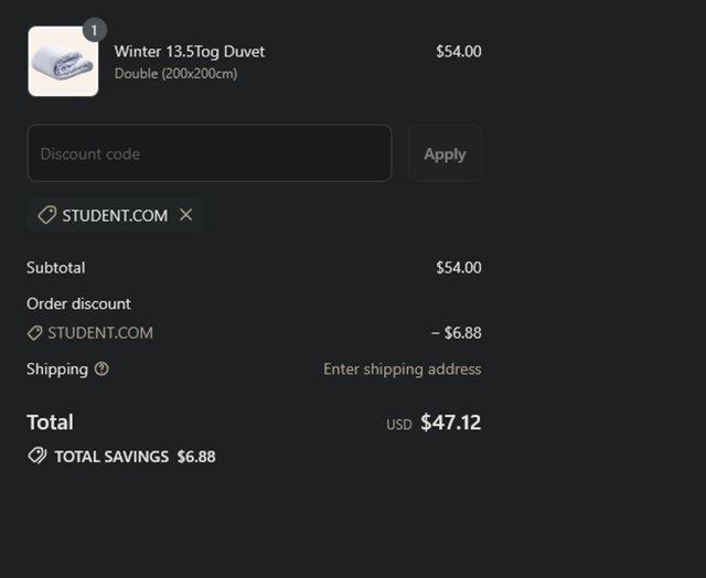 Student.com checkout page showing Student.com promo code box | Screenshot taken by SimplyCodes community member on Jul 21, 2025