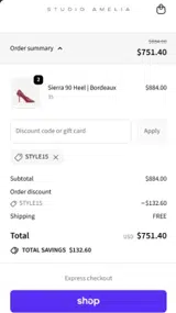 Studio Amelia coupon verification screenshot