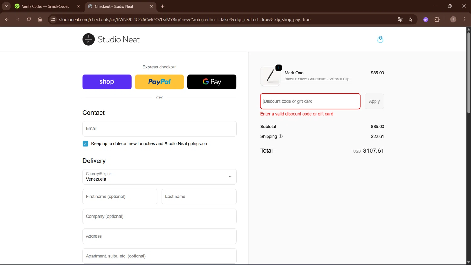 Studio Neat discount code screenshot showing code FALL25 applied at Studio Neat checkout page. Uploaded by SimplyCodes community member WisePro3955 on Sep 19, 2025