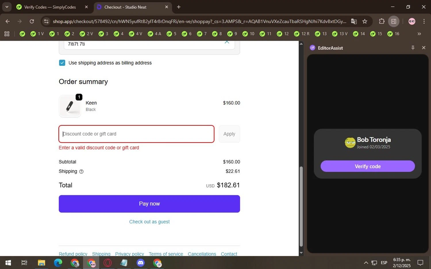 Studio Neat discount code screenshot showing code SECRET25 applied at Studio Neat checkout page. Uploaded by SimplyCodes community member Locura on Dec 2, 2025