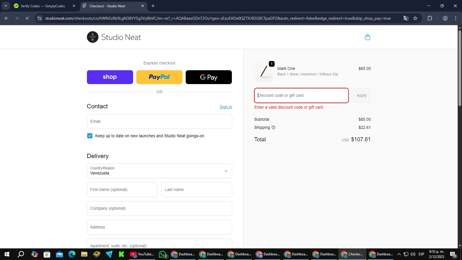 Studio Neat discount code screenshot showing code SECRET25 applied at Studio Neat checkout page. Uploaded by SimplyCodes community member RebateCaptain6440 on Dec 3, 2025