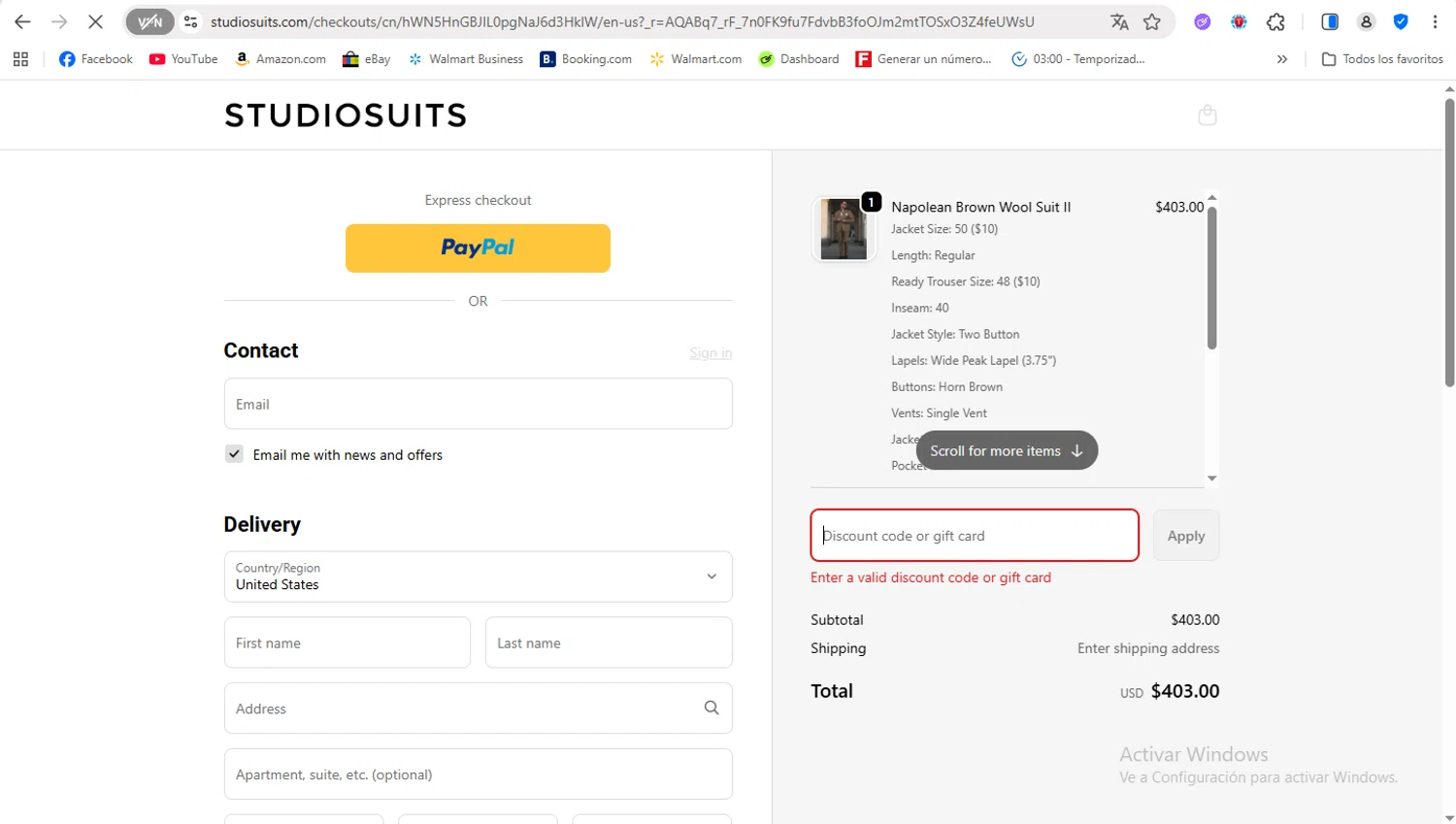 StudioSuits discount code screenshot showing code CODE15 applied at StudioSuits checkout page. Uploaded by SimplyCodes community member FrancyB on Nov 14, 2025