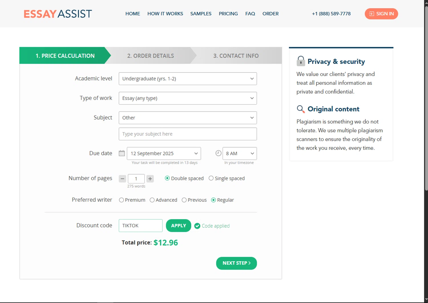 Studybay promo code screenshot showing code TIKTOK applied at Studybay checkout page. Uploaded by SimplyCodes community member VoucherFinder3467 on Aug 29, 2025
