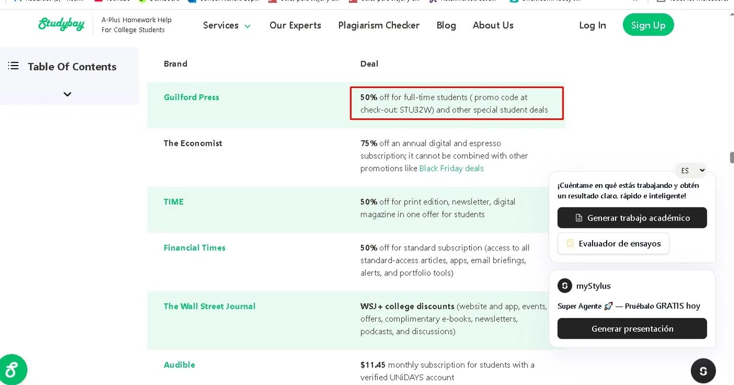 Studybay promo code screenshot showing code STU32W applied at Studybay checkout page. Uploaded by SimplyCodes community member LAMINEJAMAL on Sep 28, 2025
