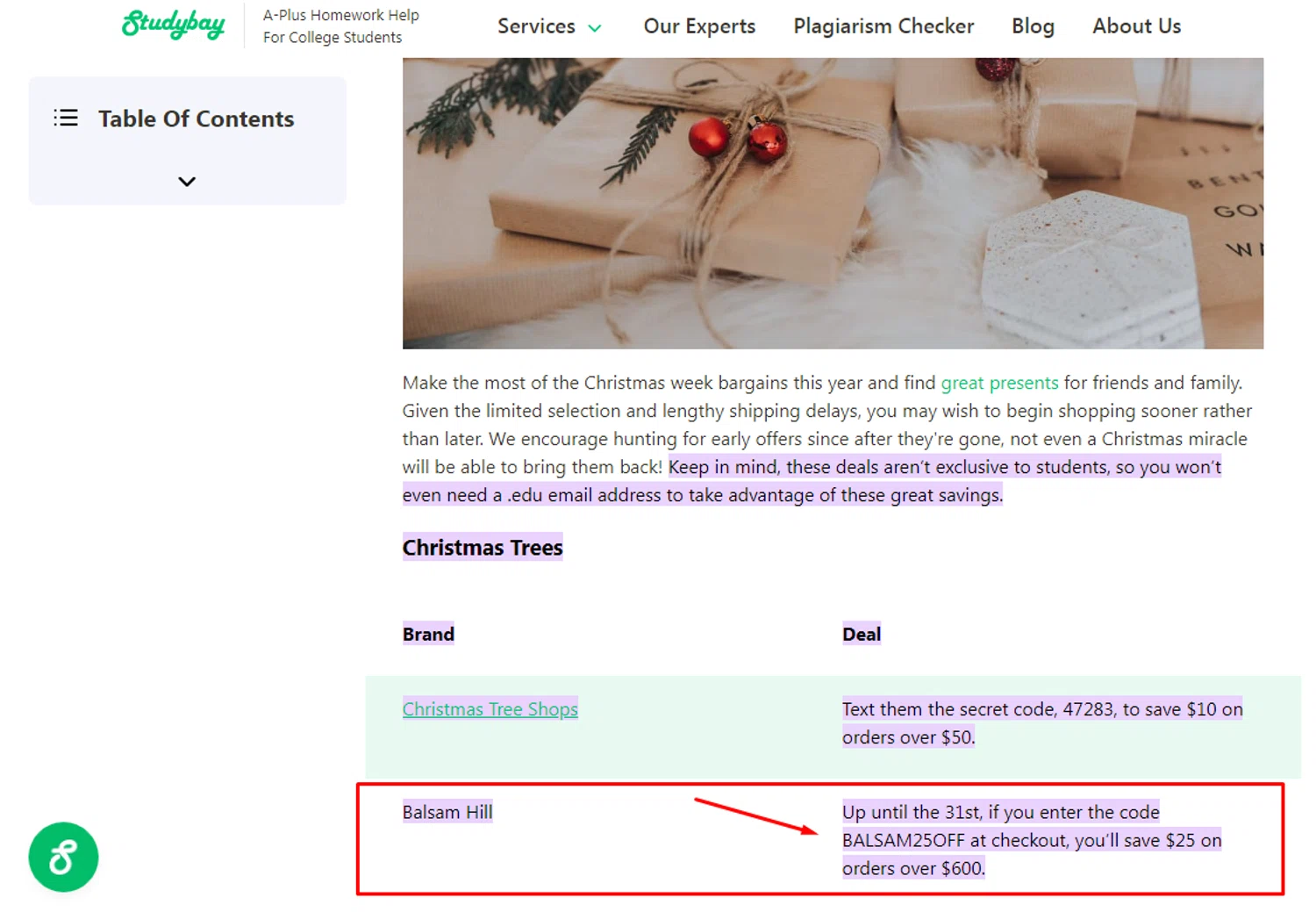 Studybay promo code screenshot showing code BALSAM25OFF applied at Studybay checkout page. Uploaded by SimplyCodes community member RonaldAcunaJr on Dec 5, 2025
