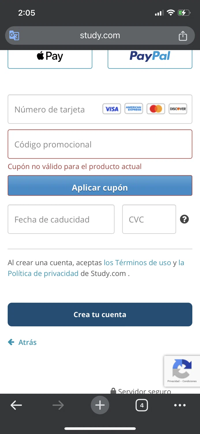 Study.com checkout page showing Study.com coupon code box | Screenshot taken by SimplyCodes community member on Jul 20, 2024