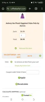 Valentine25 coupon verification screenshot