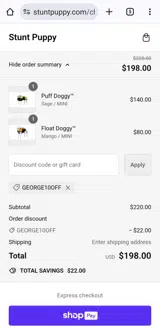 Stunt Puppy coupon verification screenshot