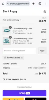 Stunt Puppy coupon verification screenshot