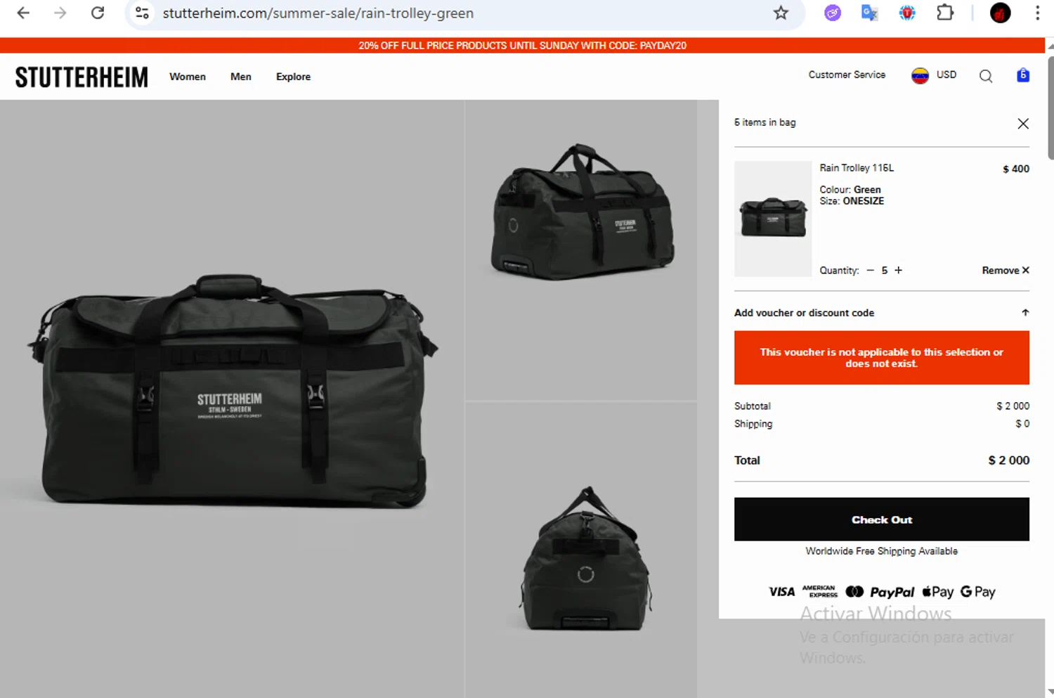 STUTTERHEIM discount code screenshot showing code EXTRA10 applied at STUTTERHEIM checkout page. Uploaded by SimplyCodes community member Francisco01 on Aug 27, 2025