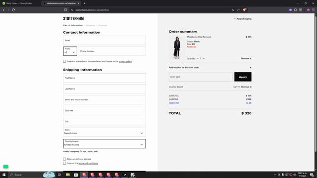 STUTTERHEIM checkout page showing STUTTERHEIM discount code box | Screenshot taken by SimplyCodes community member on Jul 7, 2025