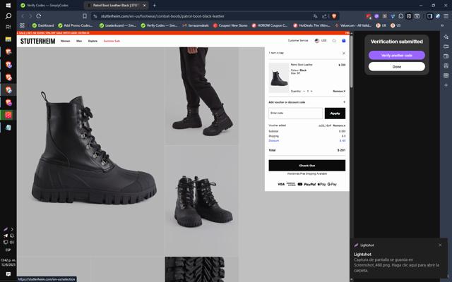 STUTTERHEIM checkout page showing STUTTERHEIM discount code box | Screenshot taken by SimplyCodes community member on Aug 12, 2025