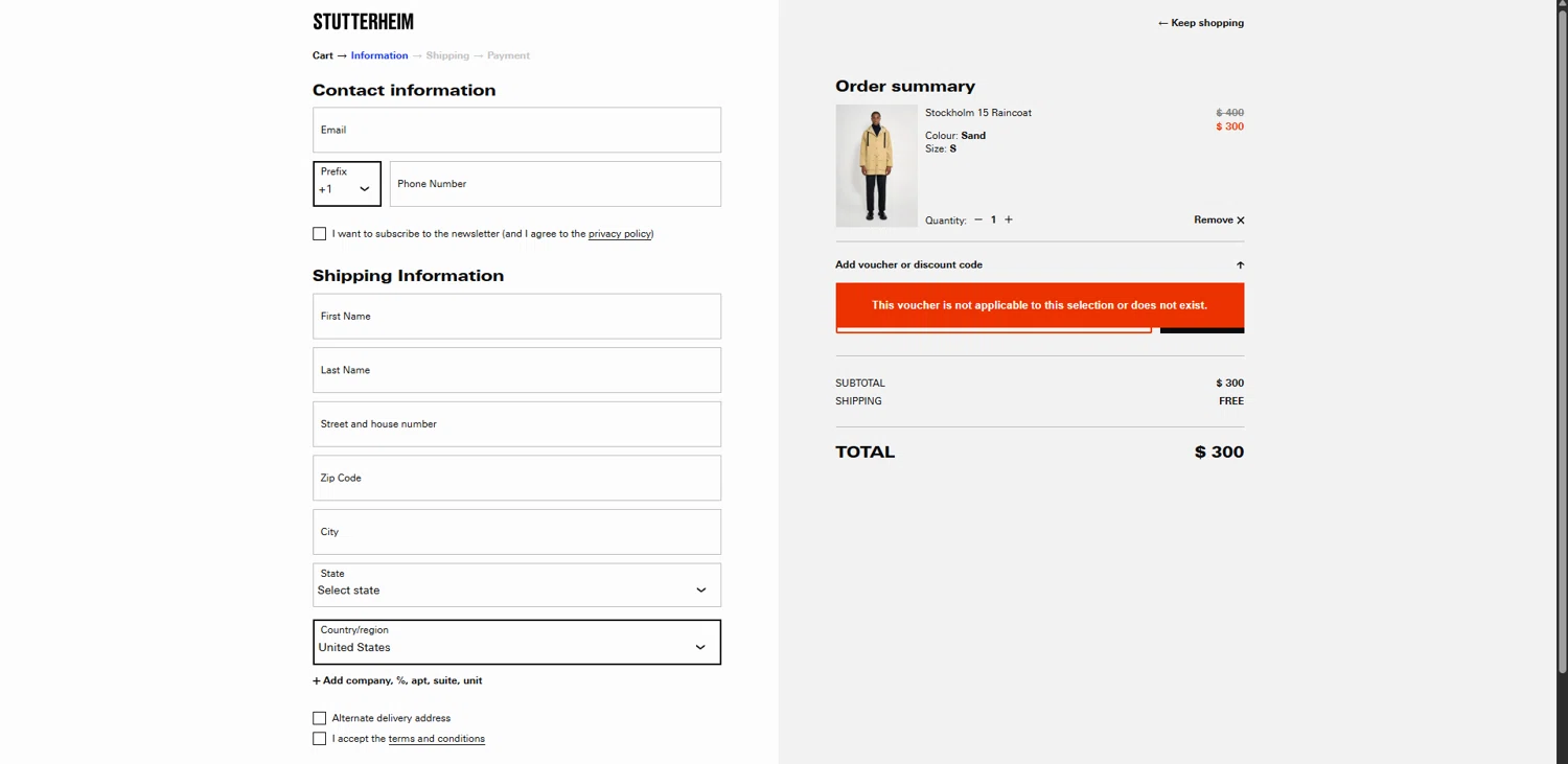 STUTTERHEIM discount code screenshot showing code PREACCESS25 applied at STUTTERHEIM checkout page. Uploaded by SimplyCodes community member ValiantSleuth7563 on Nov 28, 2025