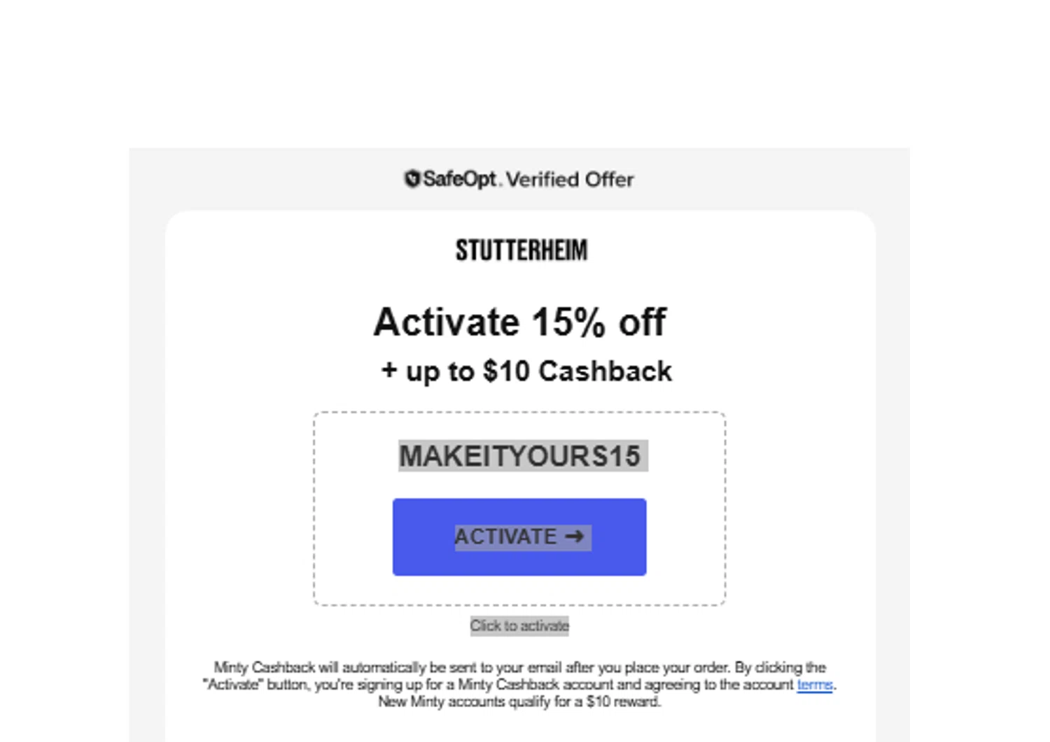 STUTTERHEIM discount code screenshot showing code MAKEITYOURS15 applied at STUTTERHEIM checkout page. Uploaded by SimplyCodes community member Aresss on Nov 26, 2025