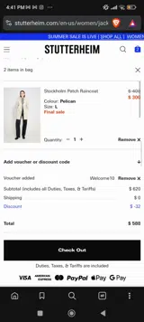 STUTTERHEIM coupon verification screenshot