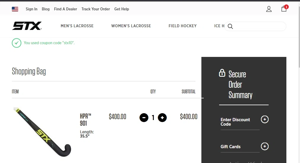 STX checkout page showing STX discount code box | Screenshot taken by SimplyCodes community member on Aug 21, 2021