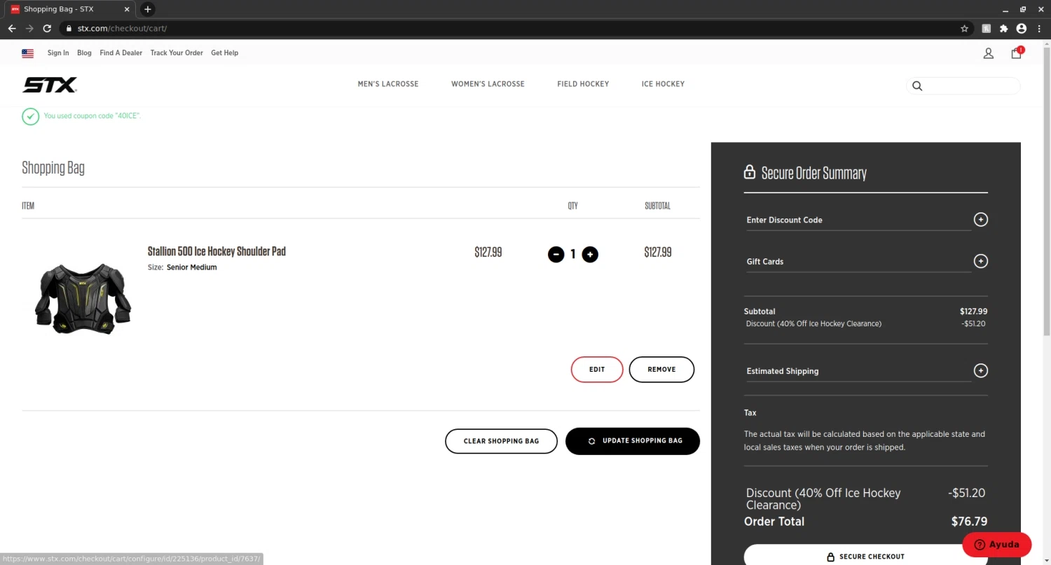 STX checkout page showing STX discount code box | Screenshot taken by SimplyCodes community member on Nov 12, 2020