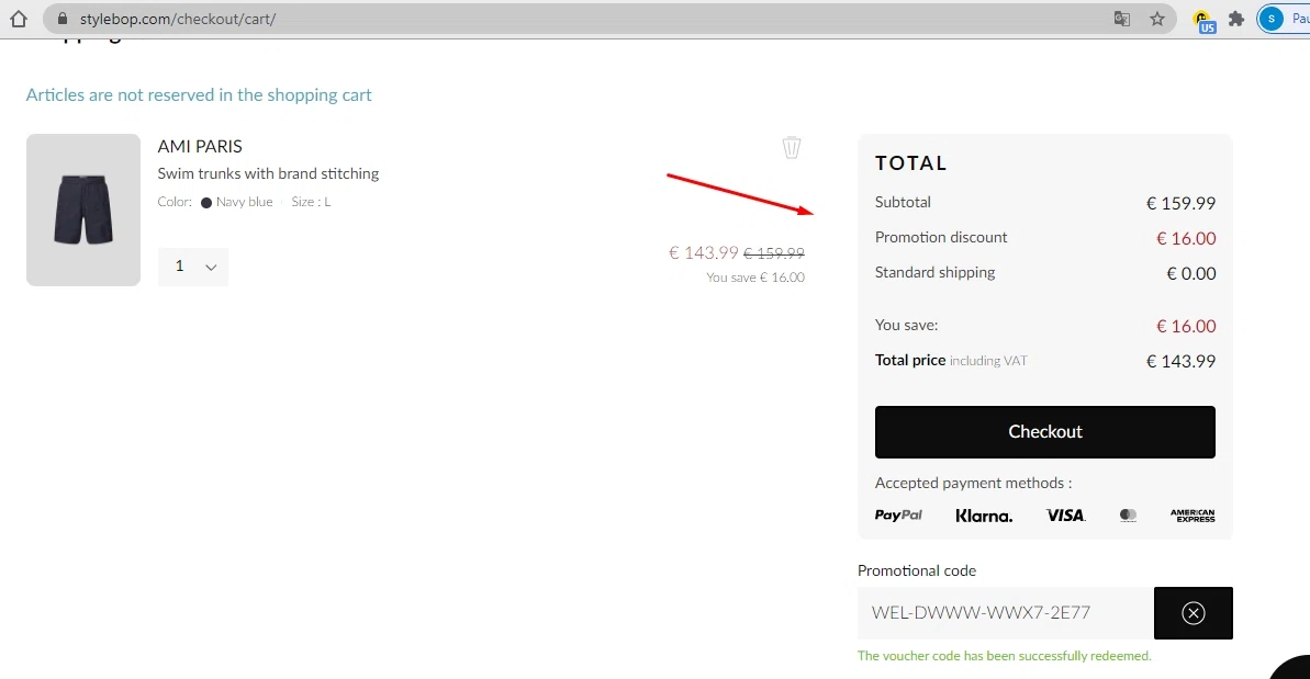 Stylebop.com checkout page showing Stylebop.com promo code box | Screenshot taken by SimplyCodes community member on Apr 4, 2021