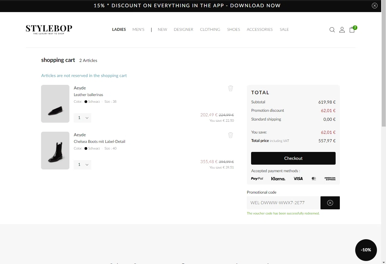Stylebop.com checkout page showing Stylebop.com promo code box | Screenshot taken by SimplyCodes community member on Apr 1, 2021