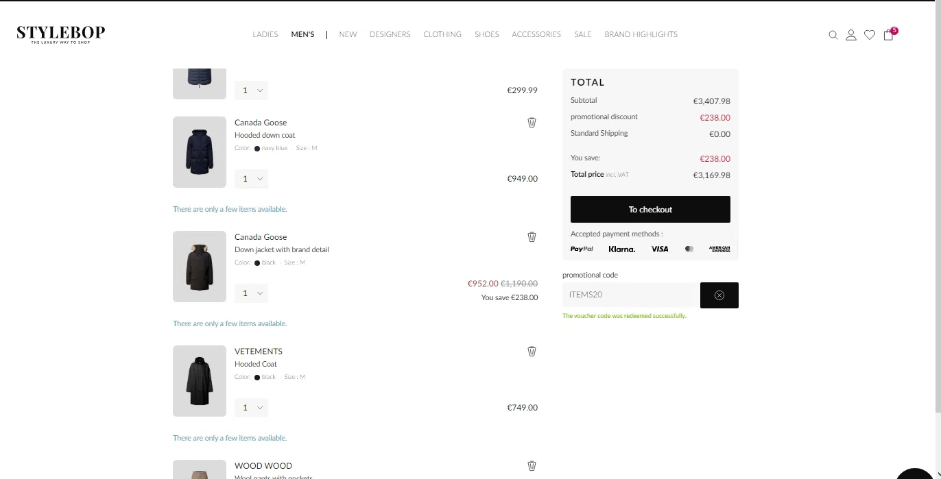 Stylebop.com checkout page showing Stylebop.com promo code box | Screenshot taken by SimplyCodes community member on Feb 15, 2022