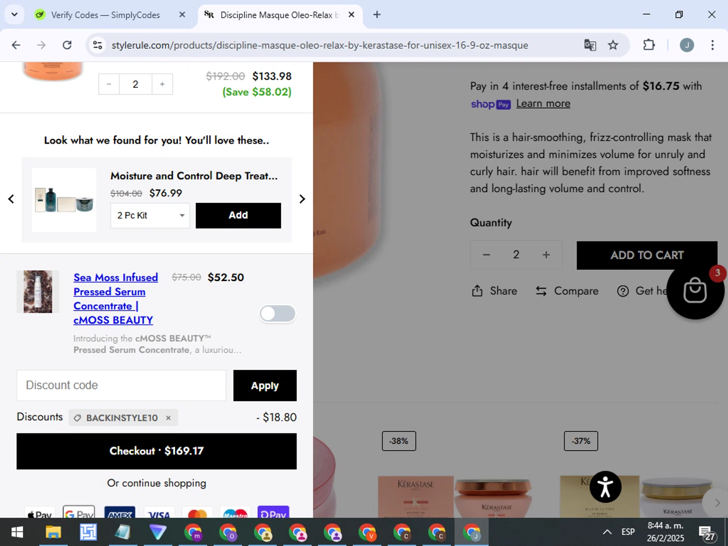 Style Rule discount code screenshot showing code BACKINSTYLE10 applied at Style Rule checkout page. Uploaded by SimplyCodes community member ValueTracker8384 on Feb 26, 2025