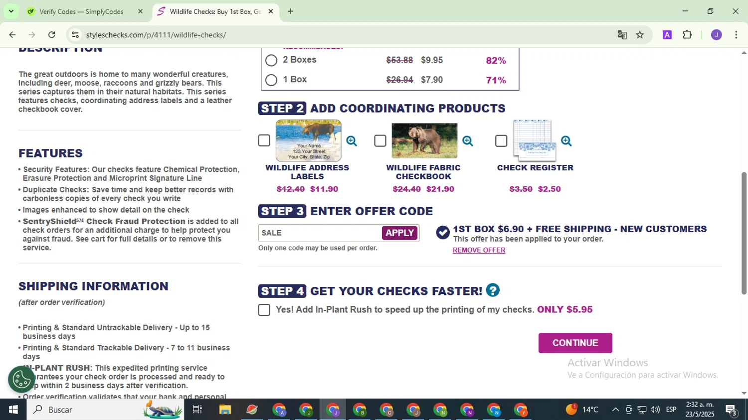Styles Check Company promo code screenshot showing code SALE applied at Styles Check Company checkout page. Uploaded by SimplyCodes community member PromoHunter9043 on May 23, 2025