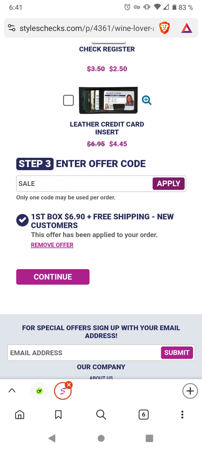 Styles Check Company promo code screenshot showing code SALE applied at Styles Check Company checkout page. Uploaded by SimplyCodes community member victor on Jun 27, 2025