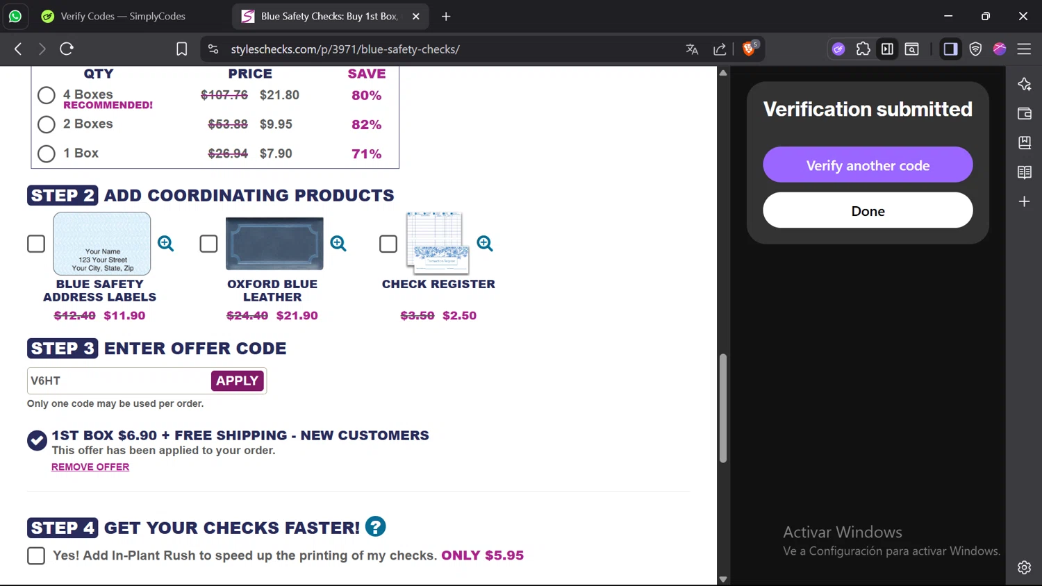 Styles Check Company promo code screenshot showing code V6HT applied at Styles Check Company checkout page. Uploaded by SimplyCodes community member comidaparallevar on Jun 27, 2025