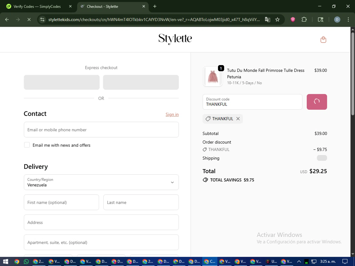 Stylette promo code screenshot showing code THANKFUL applied at Stylette checkout page. Uploaded by SimplyCodes community member CleverCurator2558 on Nov 1, 2025