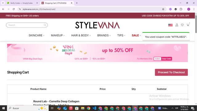 Stylevana checkout page showing Stylevana coupon code box | Screenshot taken by SimplyCodes community member on Oct 6, 2025