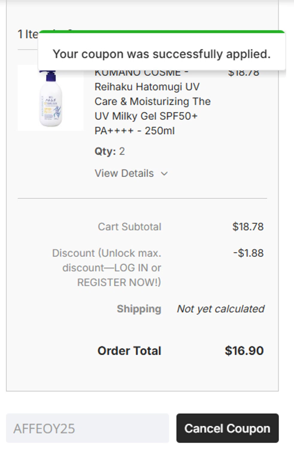 Stylevana checkout page showing Stylevana coupon code box | Screenshot taken by SimplyCodes community member on Jan 4, 2026