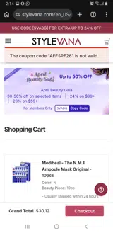 AFFSPF28 coupon verification screenshot