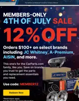 Carparts JC Whitney coupon verification screenshot
