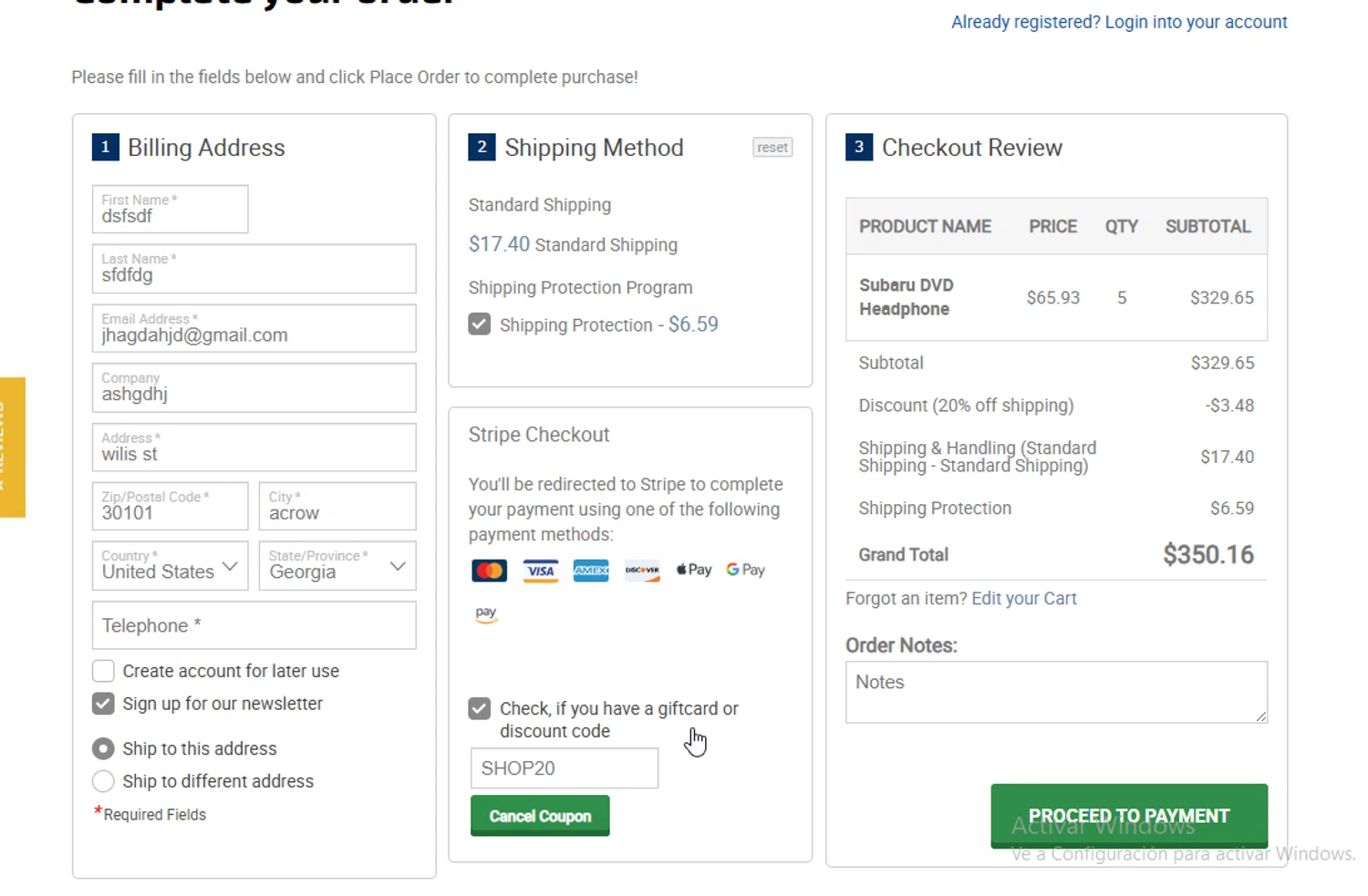 Subaru Online Parts discount code screenshot showing code SHOP20 applied at Subaru Online Parts checkout page. Uploaded by SimplyCodes community member ligthYA on Aug 22, 2025