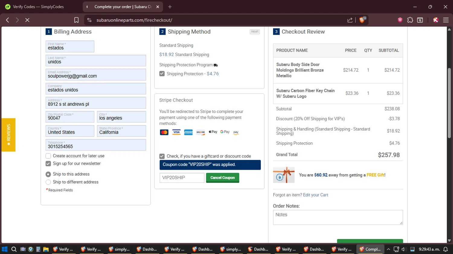 Subaru Online Parts checkout page showing Subaru Online Parts discount code box | Screenshot taken by SimplyCodes community member on Jan 5, 2026