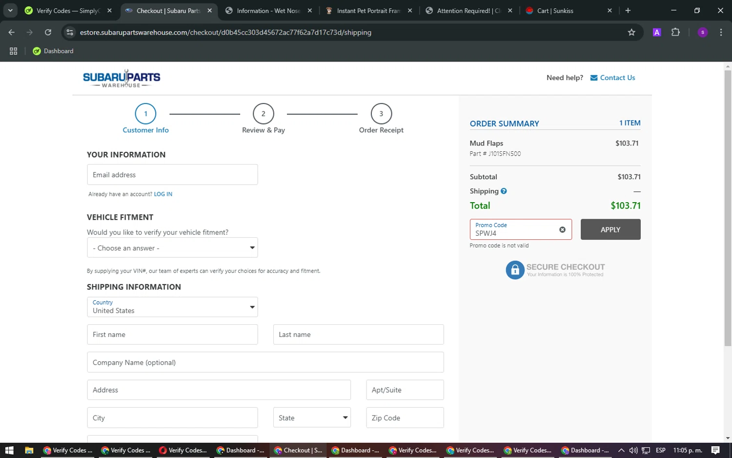 Subaru Parts Warehouse promo code screenshot showing code spwj4 applied at Subaru Parts Warehouse checkout page. Uploaded by SimplyCodes community member FrugalLegend5728 on Feb 19, 2025
