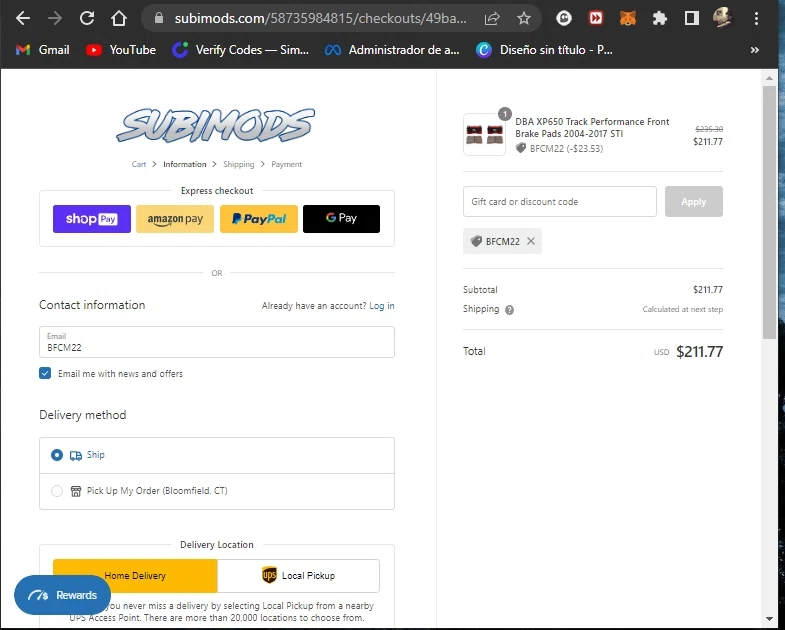 where to use Subimods promo code box