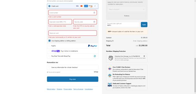 Subimods checkout page showing Subimods discount code box | Screenshot taken by SimplyCodes community member on Aug 9, 2025