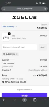SUBLUE35 coupon verification screenshot