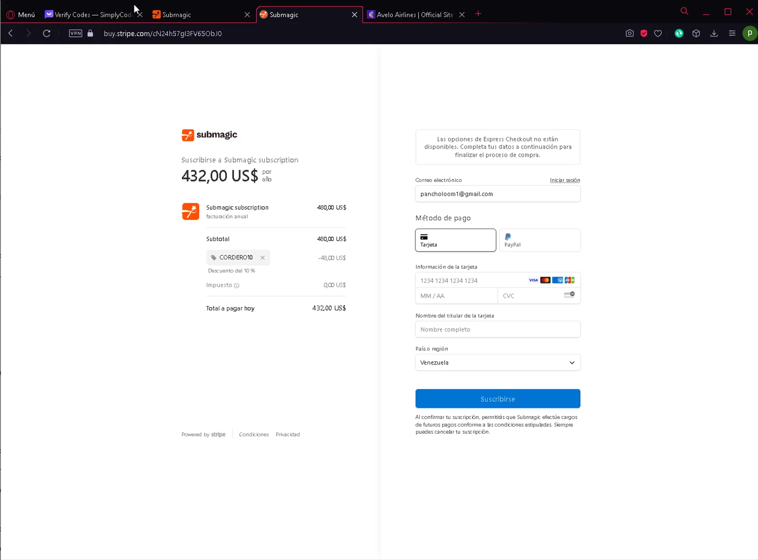 Submagic checkout page showing Submagic promo code box | Screenshot taken by SimplyCodes community member on Feb 26, 2024