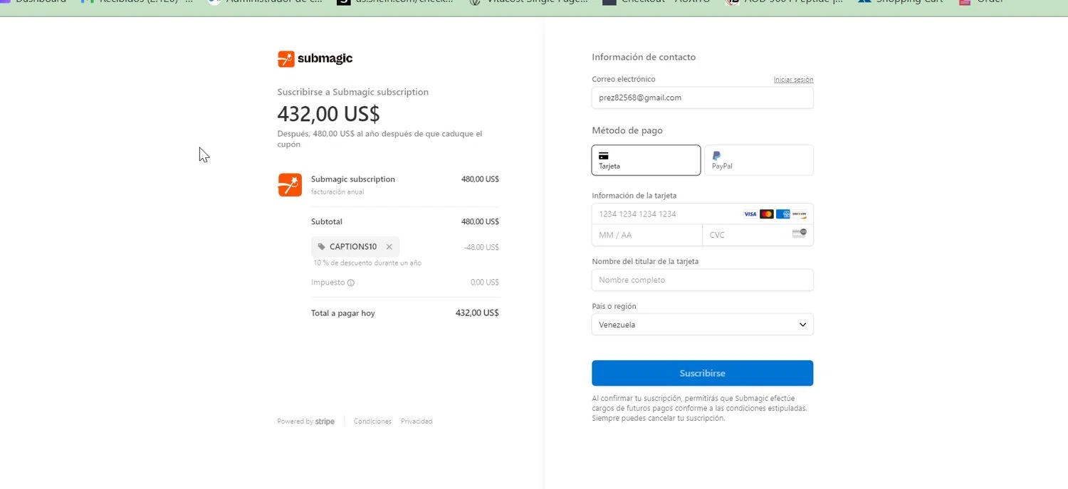 Submagic checkout page showing Submagic promo code box | Screenshot taken by SimplyCodes community member on Mar 7, 2024