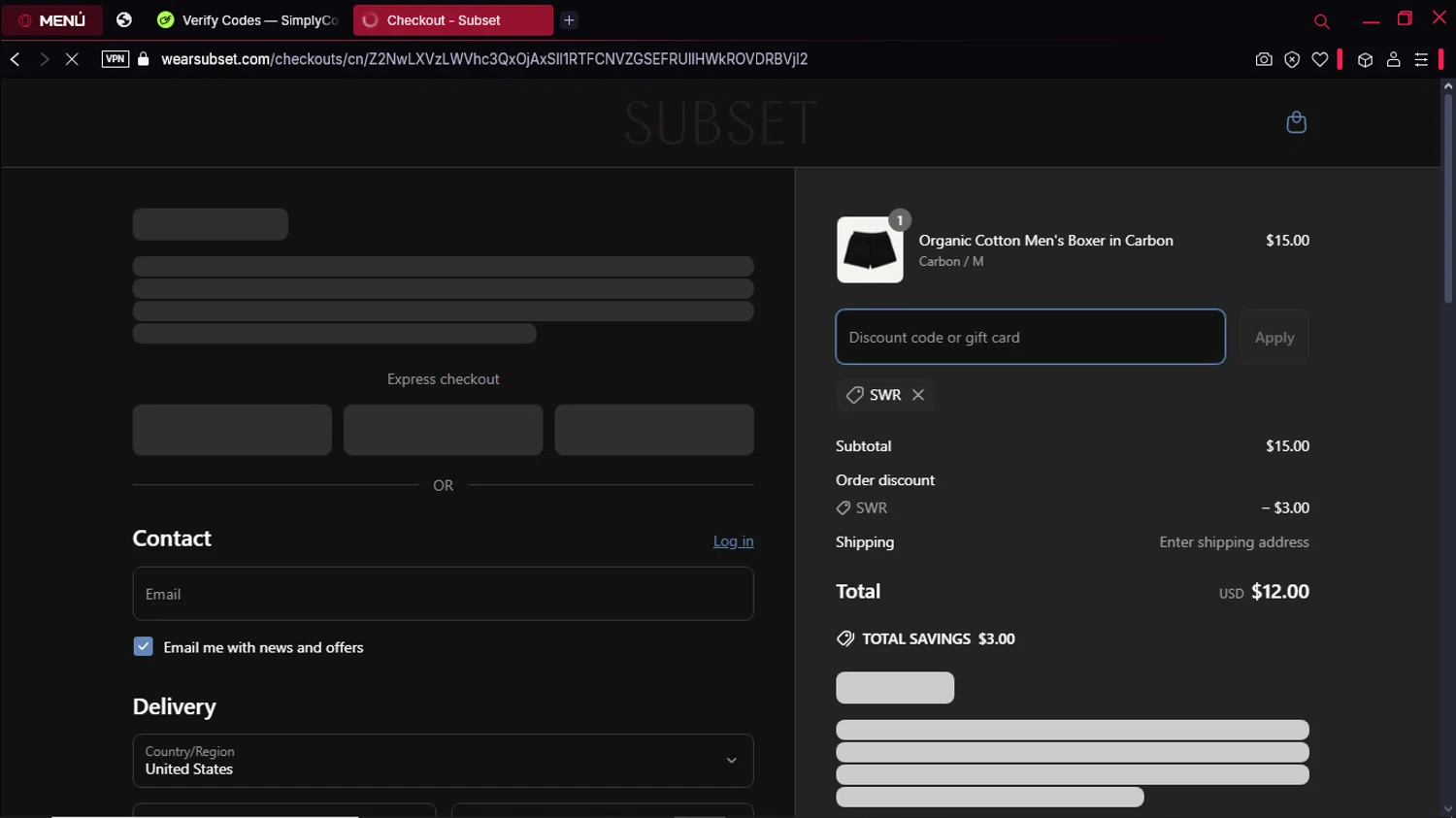 Subset discount code screenshot showing code SWR applied at Subset checkout page. Uploaded by SimplyCodes community member GoldPro6514 on Apr 6, 2025