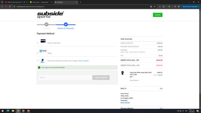 Subside Sports checkout page showing Subside Sports discount code box | Screenshot taken by SimplyCodes community member on Mar 20, 2025