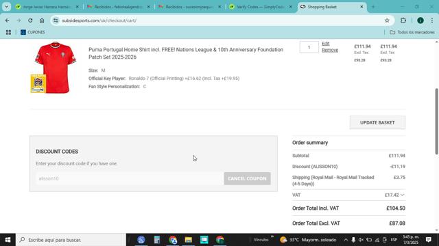 Subside Sports checkout page showing Subside Sports discount code box | Screenshot taken by SimplyCodes community member on Mar 7, 2025