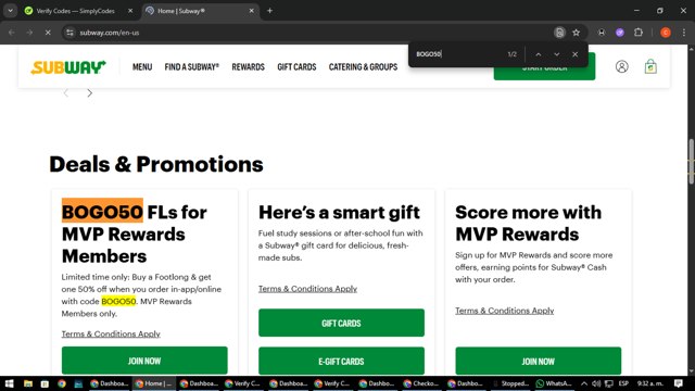 Subway checkout page showing Subway promo code box | Screenshot taken by SimplyCodes community member on Aug 1, 2025