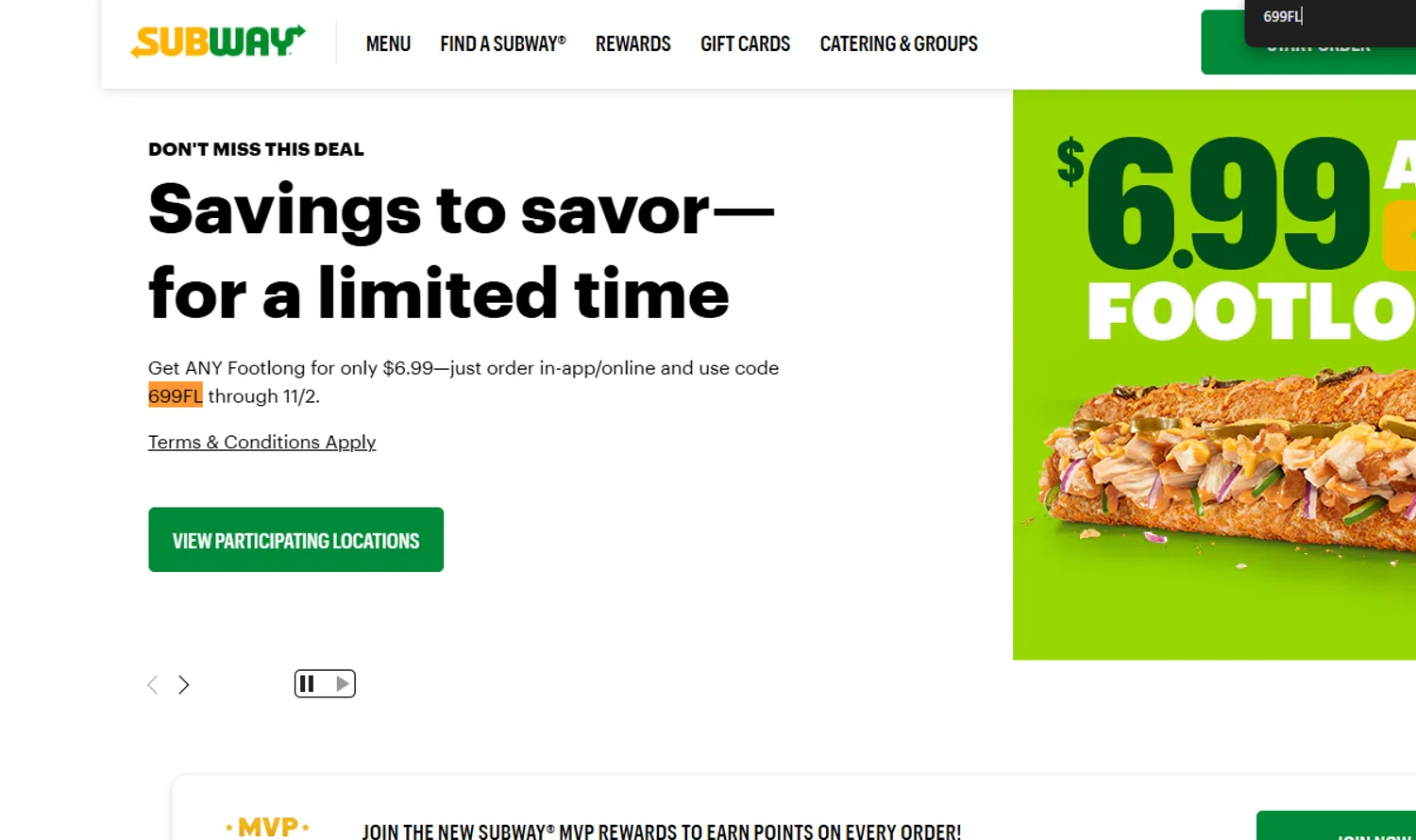 where to use Subway promo code box