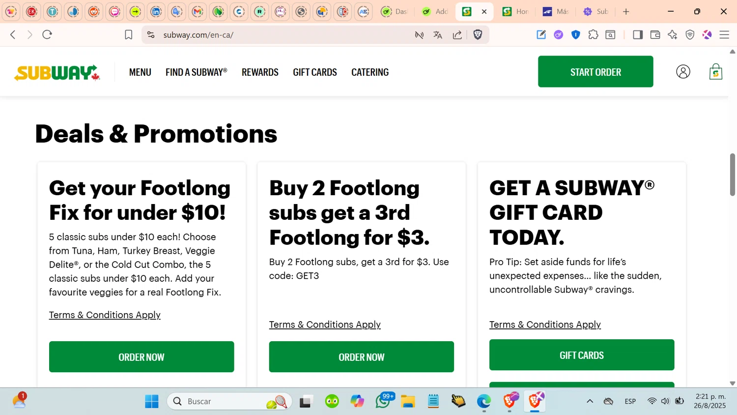 Subway promo code screenshot showing code GET3 applied at Subway checkout page. Uploaded by SimplyCodes community member cosita on Aug 26, 2025